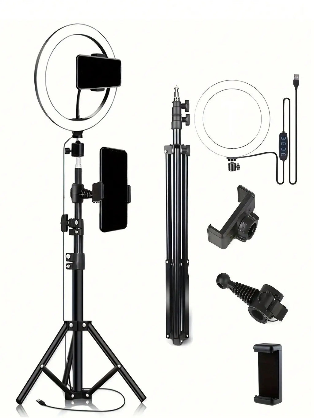 Kit trépied 110cm + anneau lumineux LED 10" — streaming, selfie & visio nomade