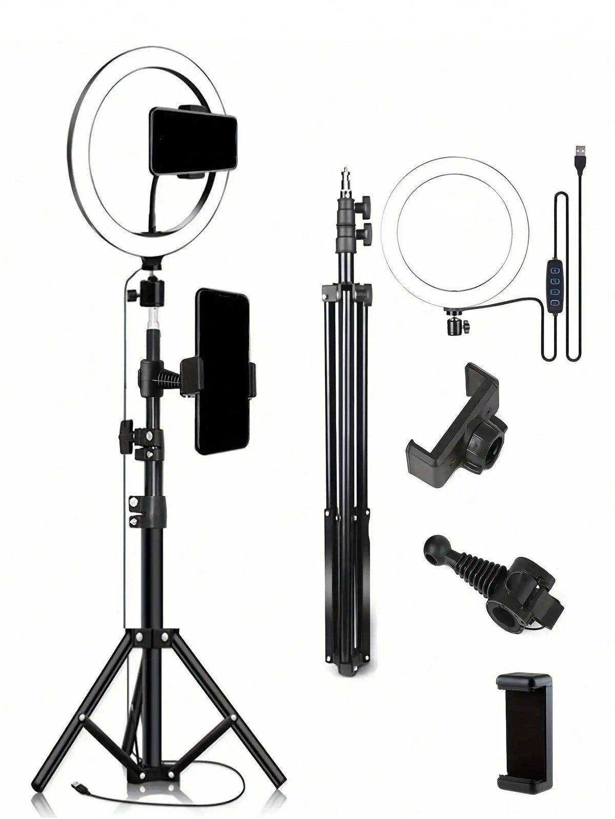 Kit trépied 110cm + anneau lumineux LED 10" — streaming, selfie & visio nomade