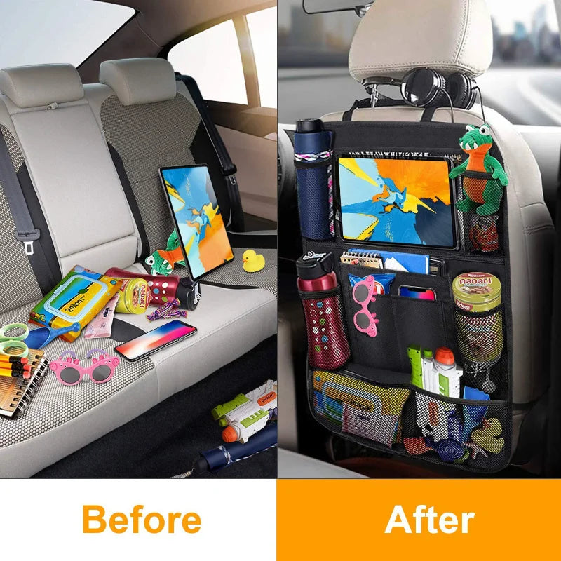 Organisateur de siège arrière avec support tablette tactile, rangement auto multipoches