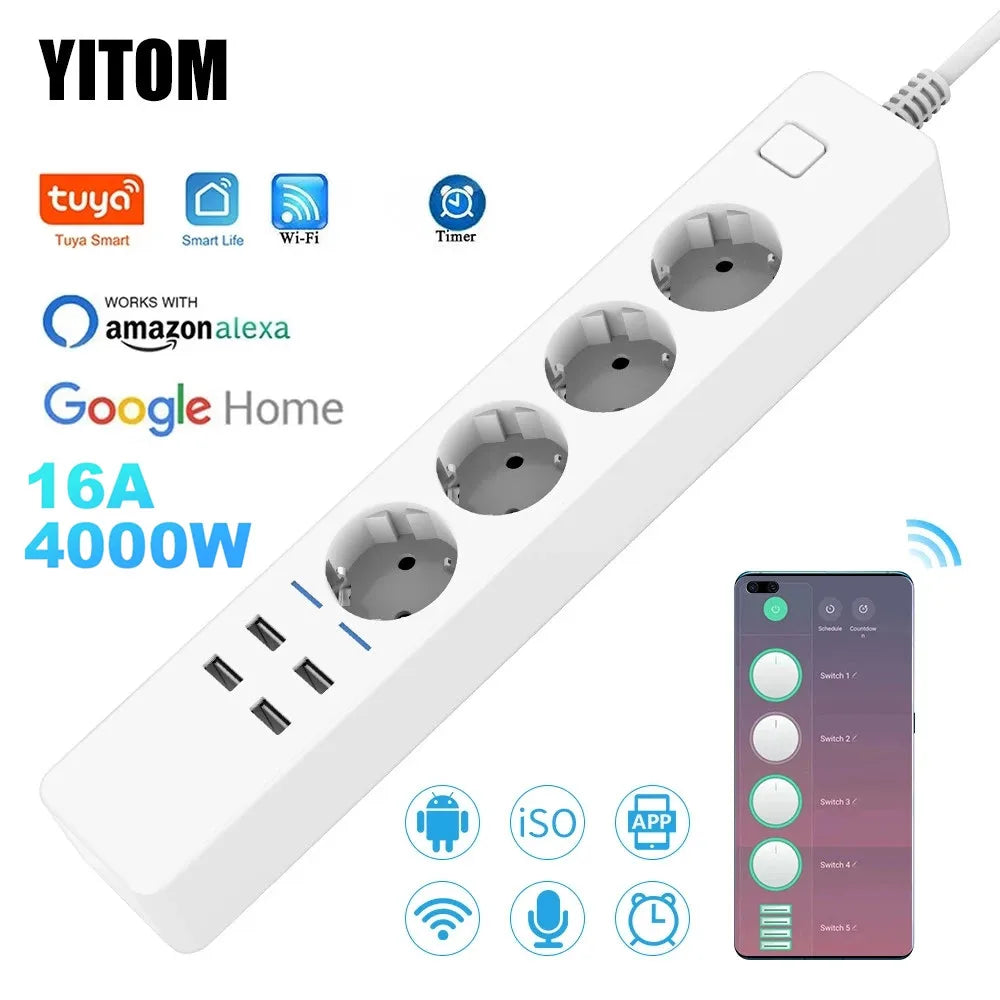 Multiprise connectée WiFi 4 prises + 4 USB - Programmable, compatible Alexa et Google Home