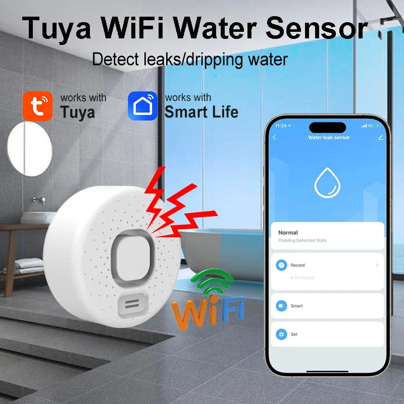 Détecteur de fuite d'eau WiFi intelligent - Alarme sonore haute intensité, alerte à distance via application