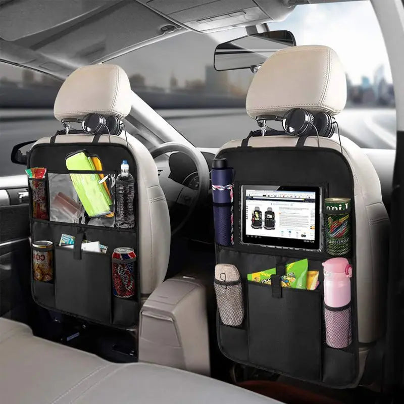 Organisateur de siège arrière avec support tablette tactile, rangement auto multipoches