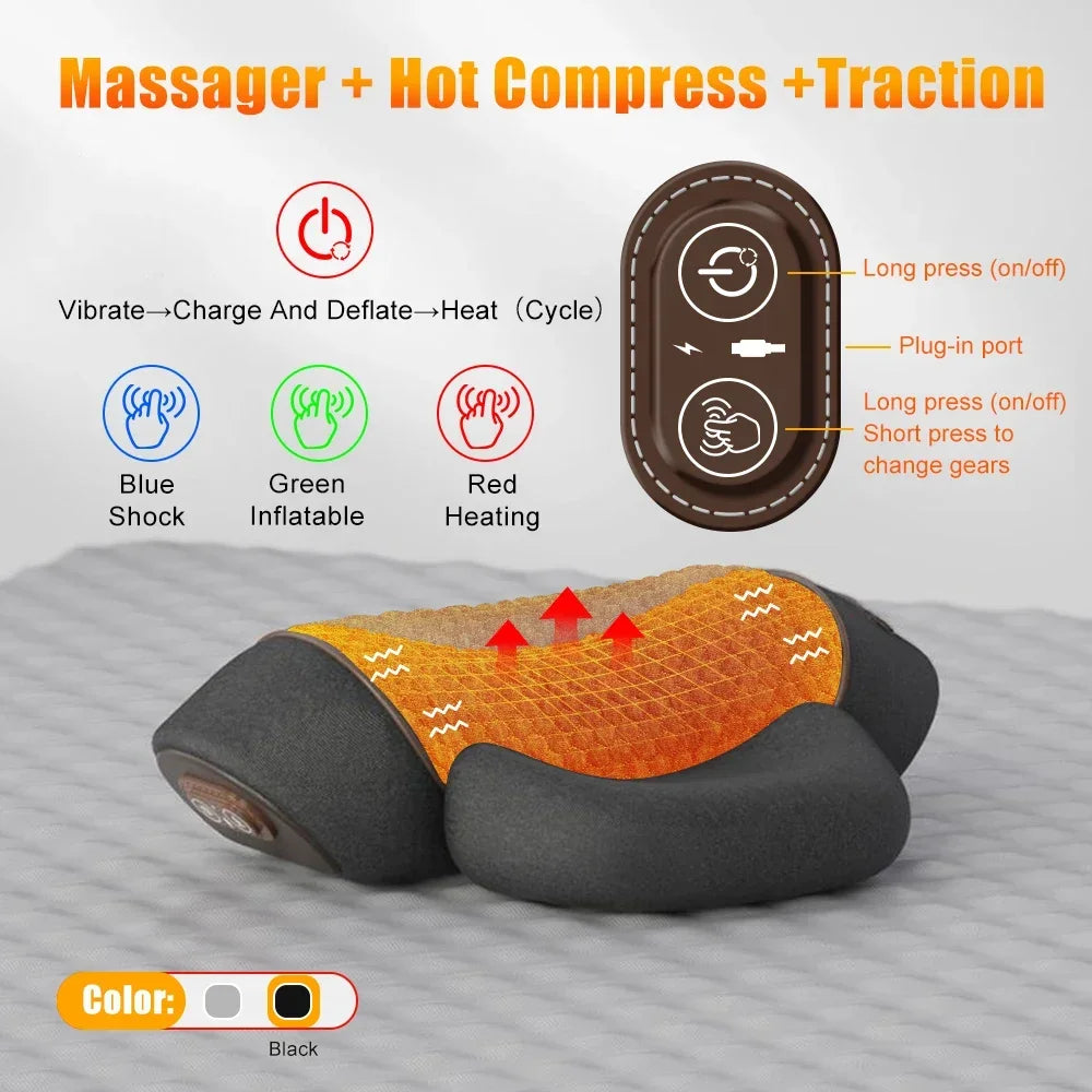 Oreiller masseur de cou électrique - Traction cervicale, chaleur et vibration
