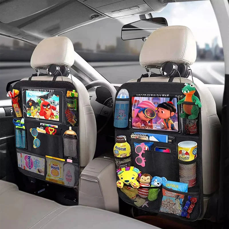 Organisateur de siège arrière avec support tablette tactile, rangement auto multipoches