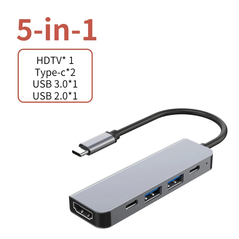 Hub USB-C 6-en-1 vers HDMI 4K — station multiport pour PC portable et tablette