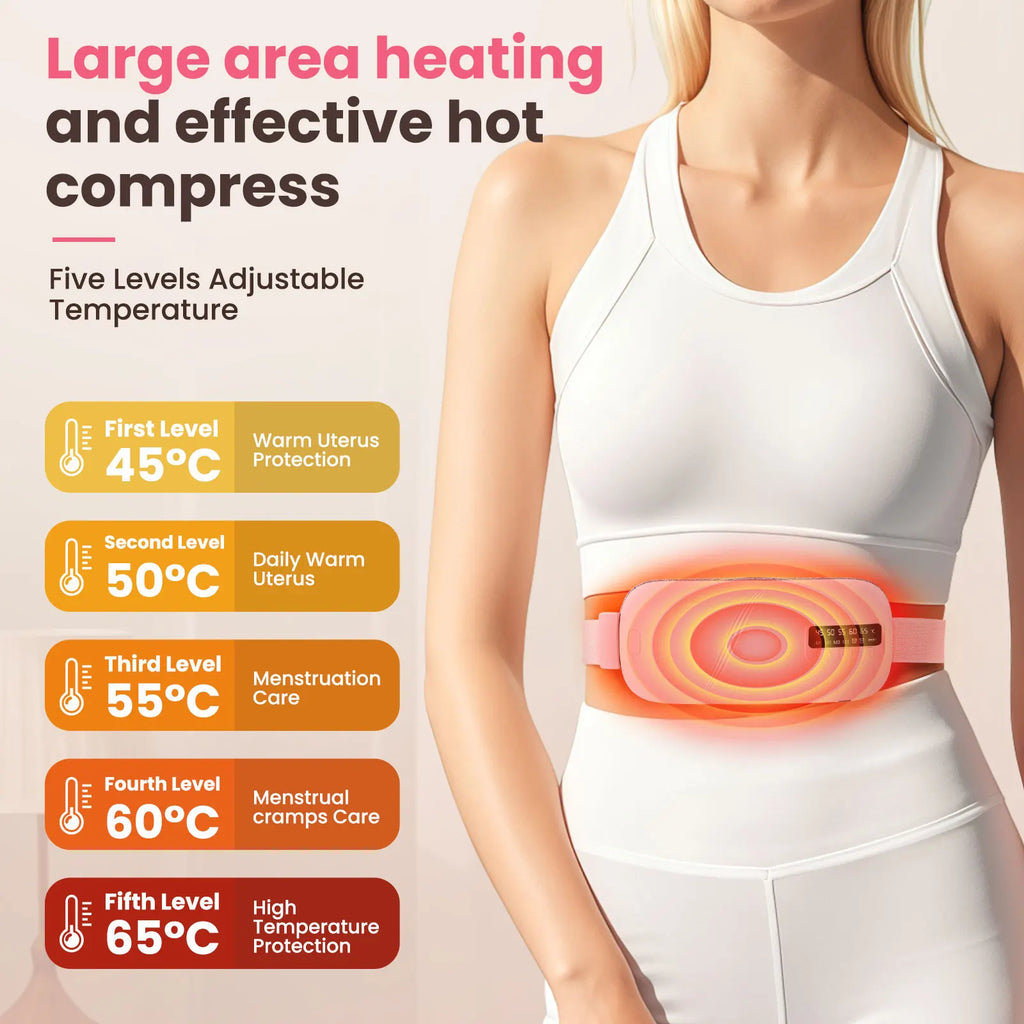 Ceinture chauffante menstruelle - 4 modes, vibration et chaleur, soulagement des règles douloureuses
