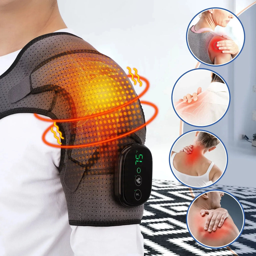 Ceinture chauffante électrique pour épaule - Massage, chaleur LED réglable, soulagement des douleurs