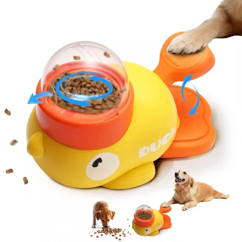 Jouet interactif 2-en-1 distributeur de friandises pour chien - Design canard, alimentation lente