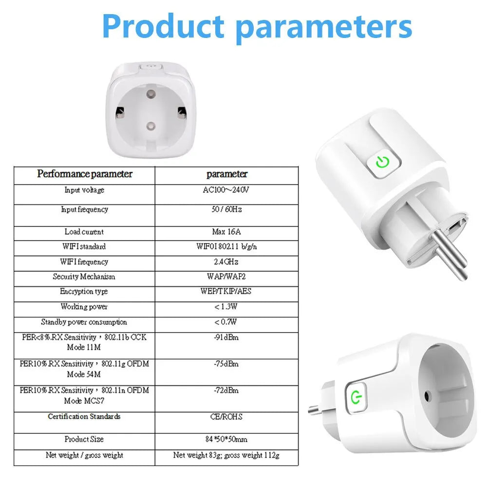 Prise connectée WiFi 16A/20A - mesure de consommation, programmable, compatible Alexa/Google Home