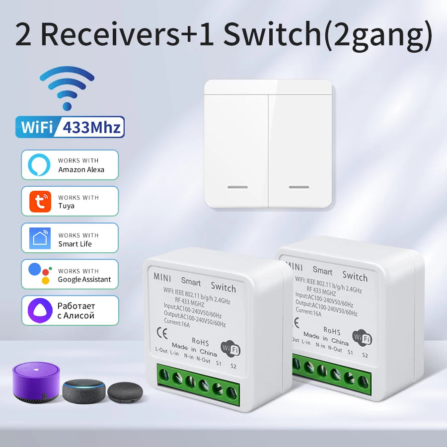 Interrupteur WiFi intelligent pour éclairage - Sans fil RF 433MHz, compatible Alexa et Google Home