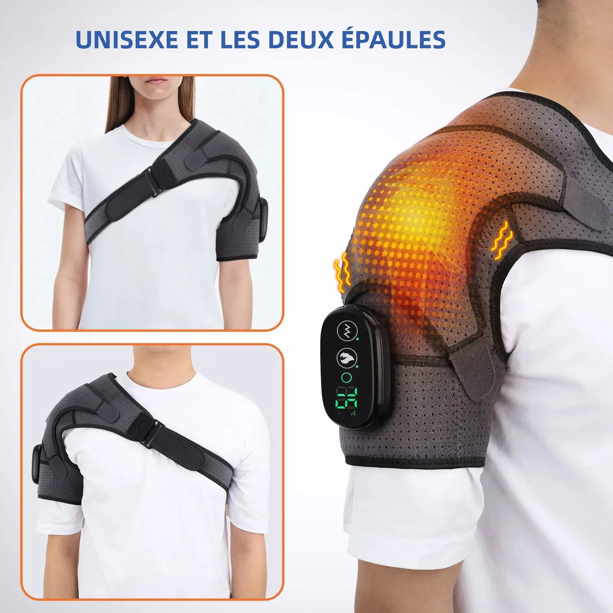 Ceinture chauffante électrique pour épaule - Massage, chaleur LED réglable, soulagement des douleurs