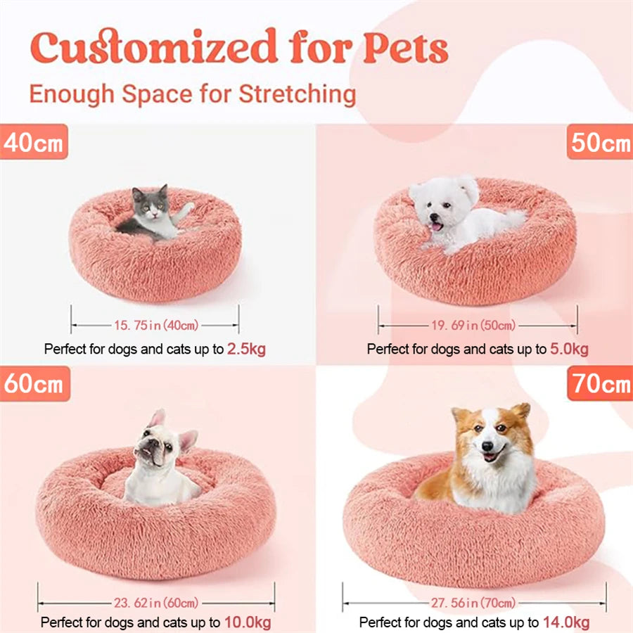 Coussin donut moelleux pour chat et chien - Lit rond en fausse fourrure, effet calmant