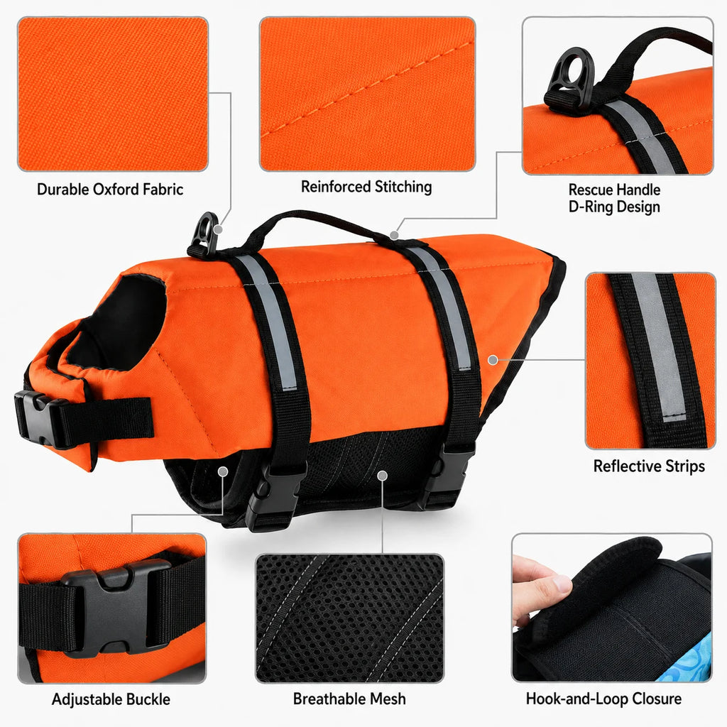 Gilet de sauvetage réfléchissant pour chien - Veste de natation flottaison renforcée avec poignée de secours