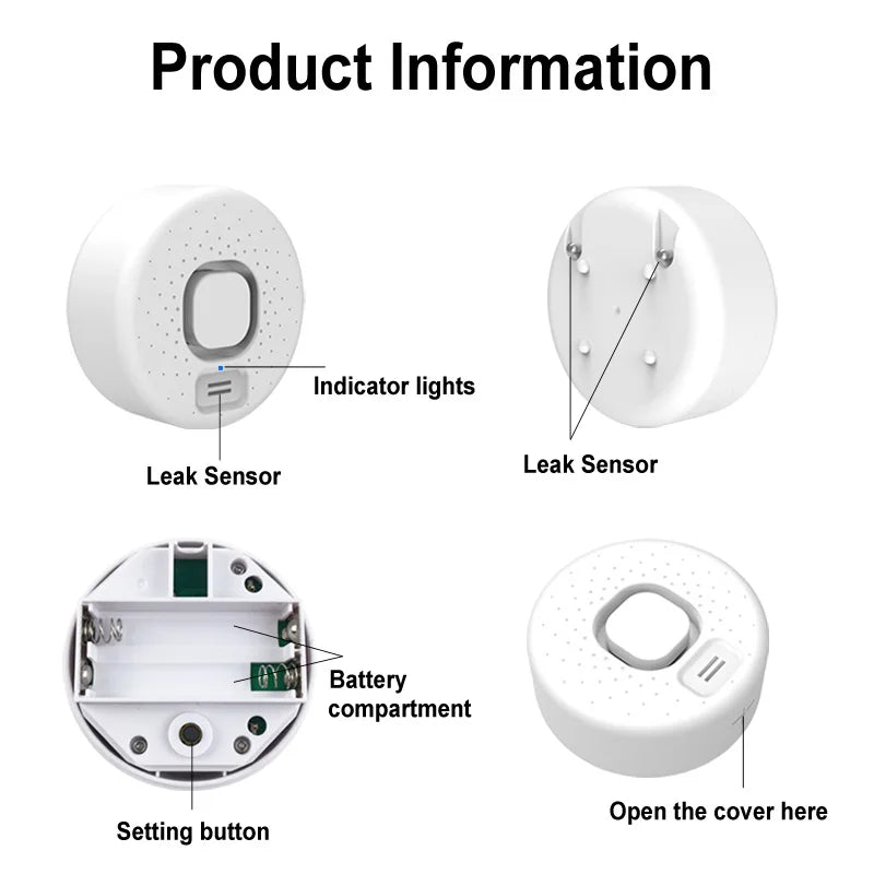 Détecteur de fuite d'eau WiFi intelligent - Alarme sonore haute intensité, alerte à distance via application