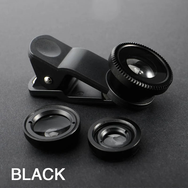 Kit 3 lentilles smartphone - fisheye, grand-angle, macro