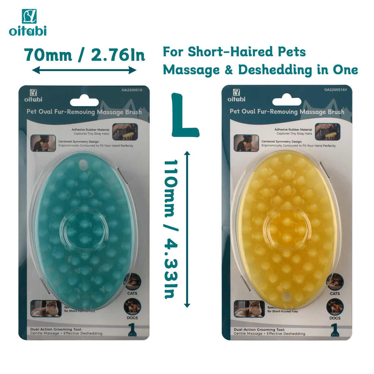 Brosse de toilettage Oitabi pour chat et chien - Massage, démêlage, poils courts
