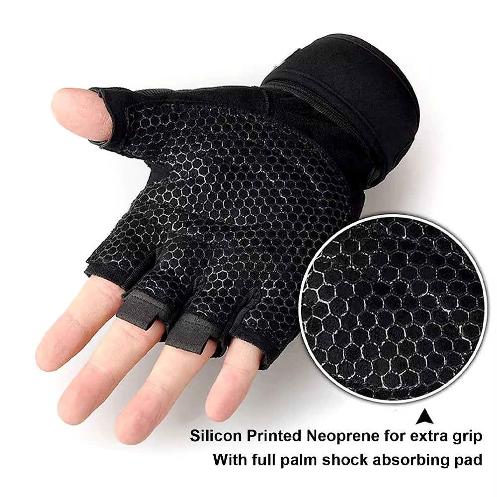 Gants d'entraînement fitness demi-doigt - Bracelet de poignet, musculation et haltérophilie