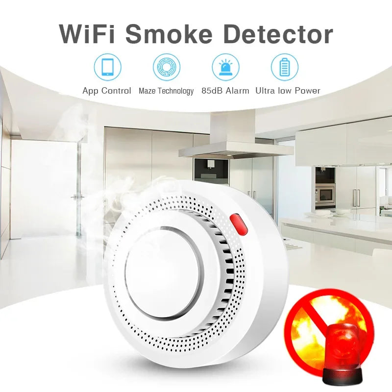 Détecteur de fumée intelligent WiFi - Protection incendie, alarme 85dB, application Smart Life