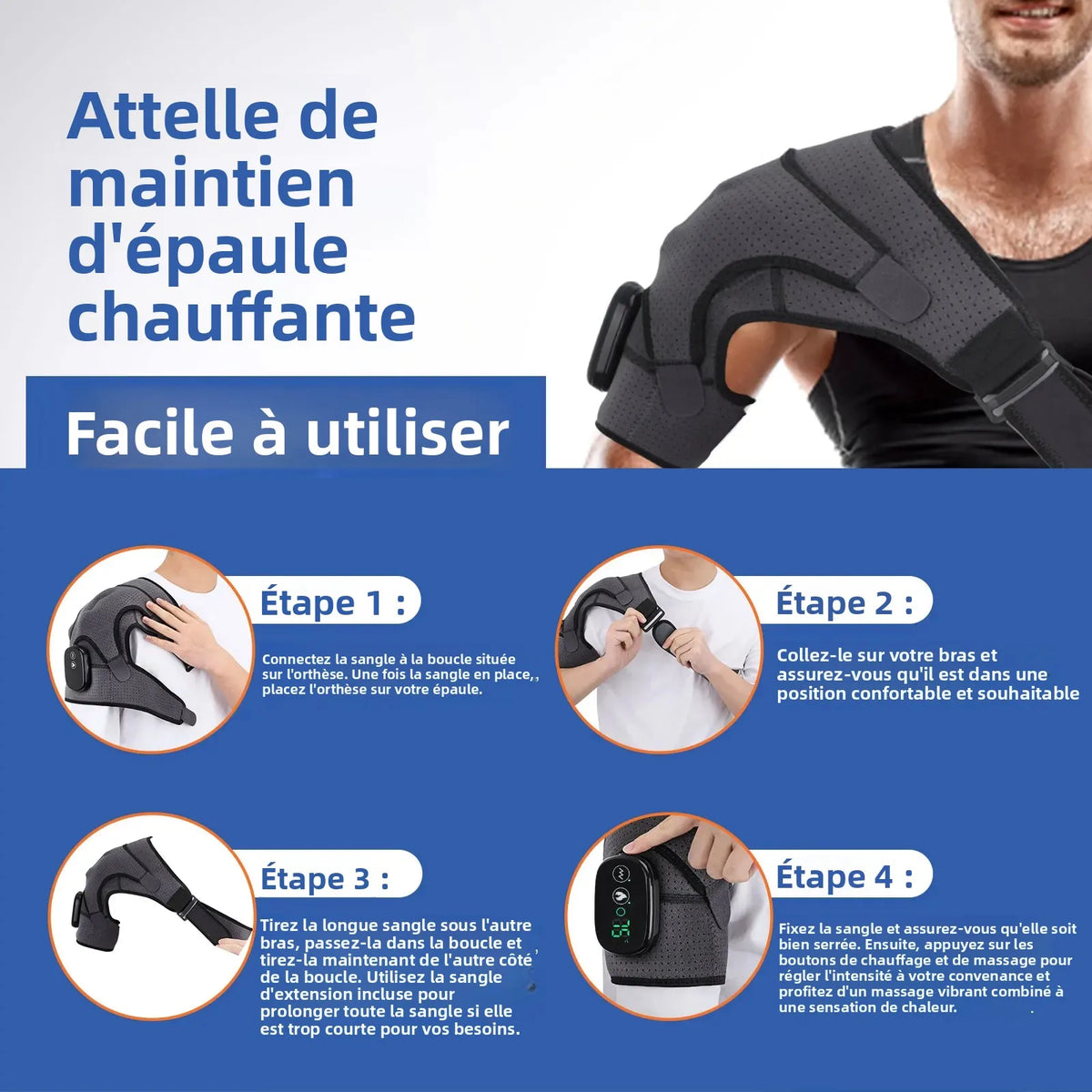 Ceinture chauffante électrique pour épaule - Massage, chaleur LED réglable, soulagement des douleurs