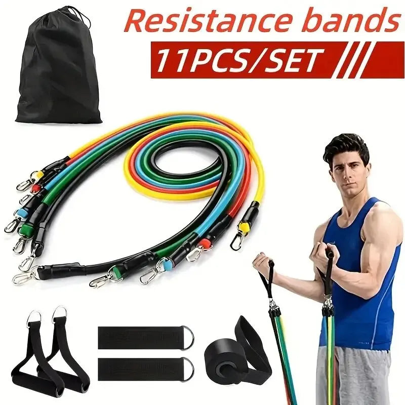 Kit 11 pièces bandes de résistance élastiques - Poignées, sangles chevilles, ancrage de porte et sac de transport