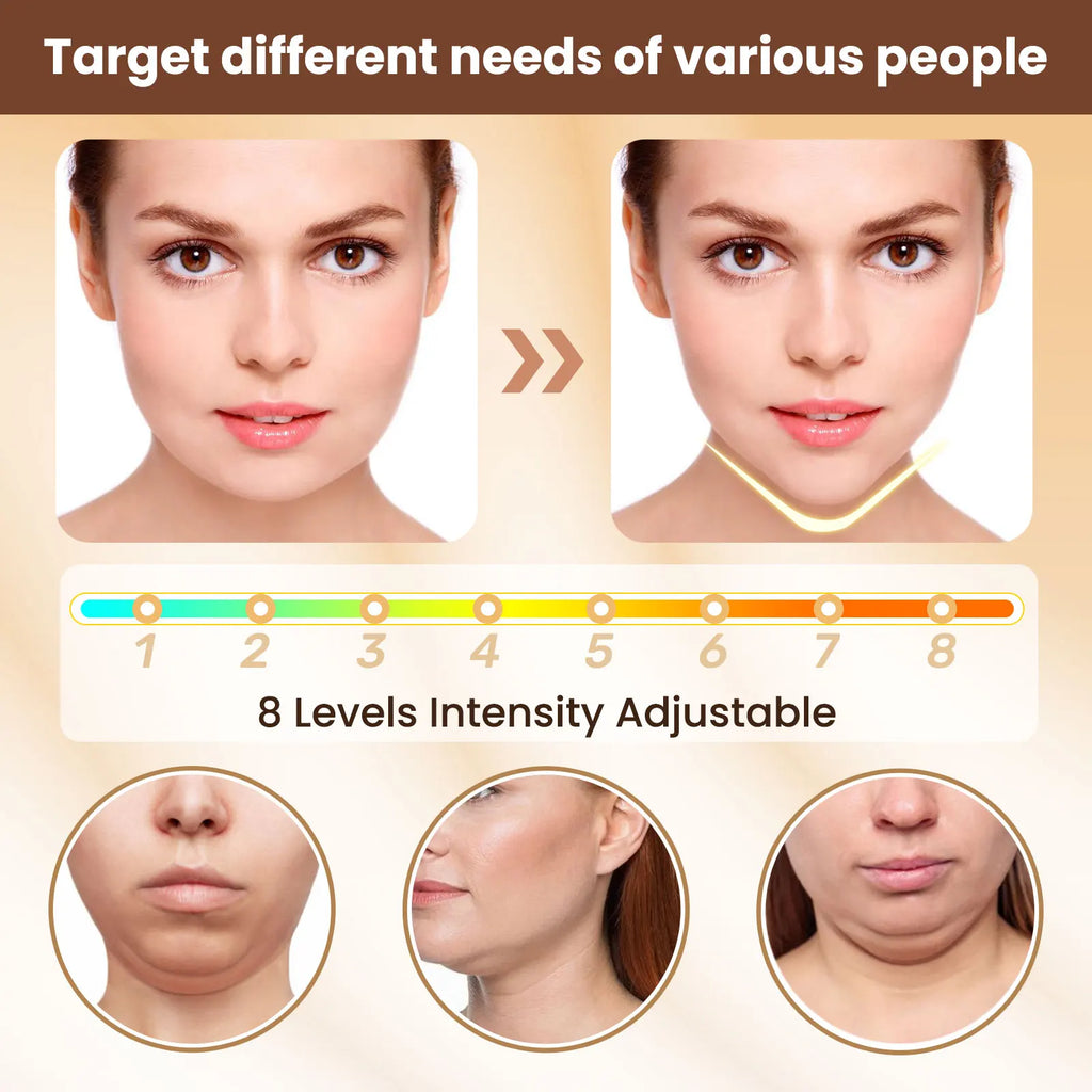 Appareil de lifting facial électrique - 6 modes, 8 niveaux, raffermissant anti double menton, soin de la peau