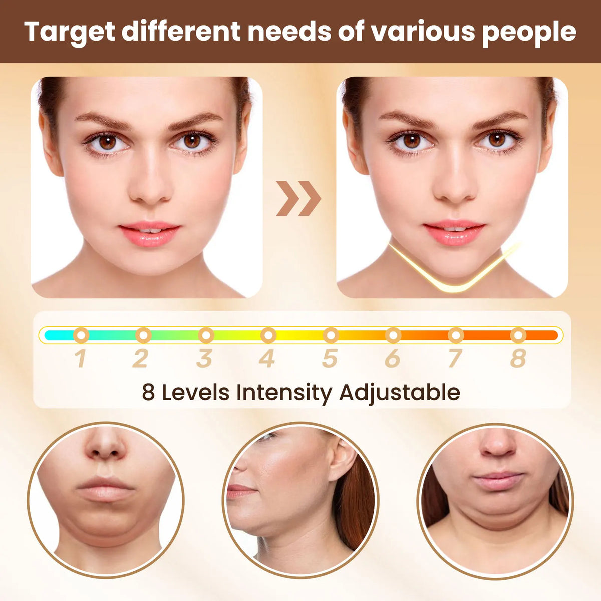 Appareil de lifting facial électrique - 6 modes, 8 niveaux, raffermissant anti double menton, soin de la peau
