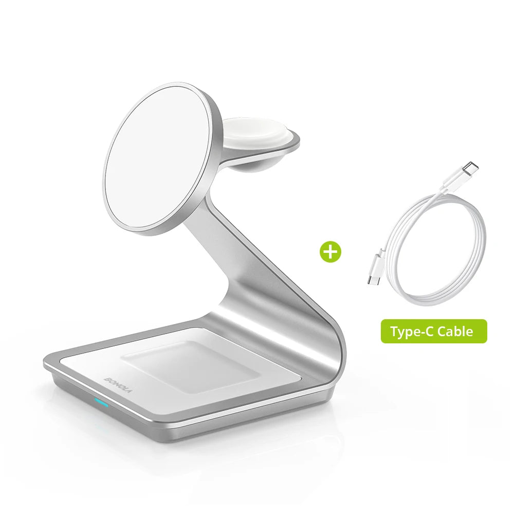 Station de charge magnétique 3-en-1 BONOLA — iPhone, Apple Watch, AirPods