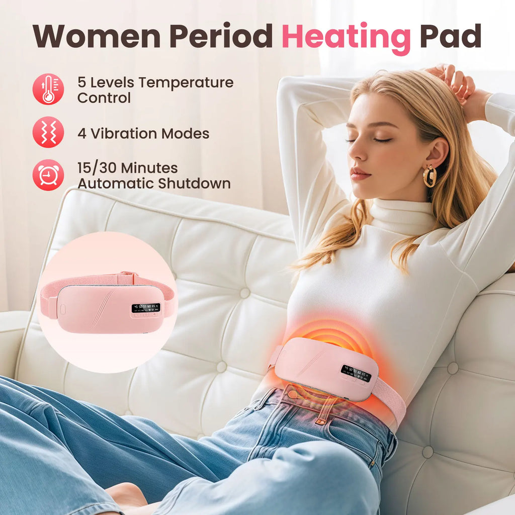 Ceinture chauffante menstruelle - 4 modes, vibration et chaleur, soulagement des règles douloureuses