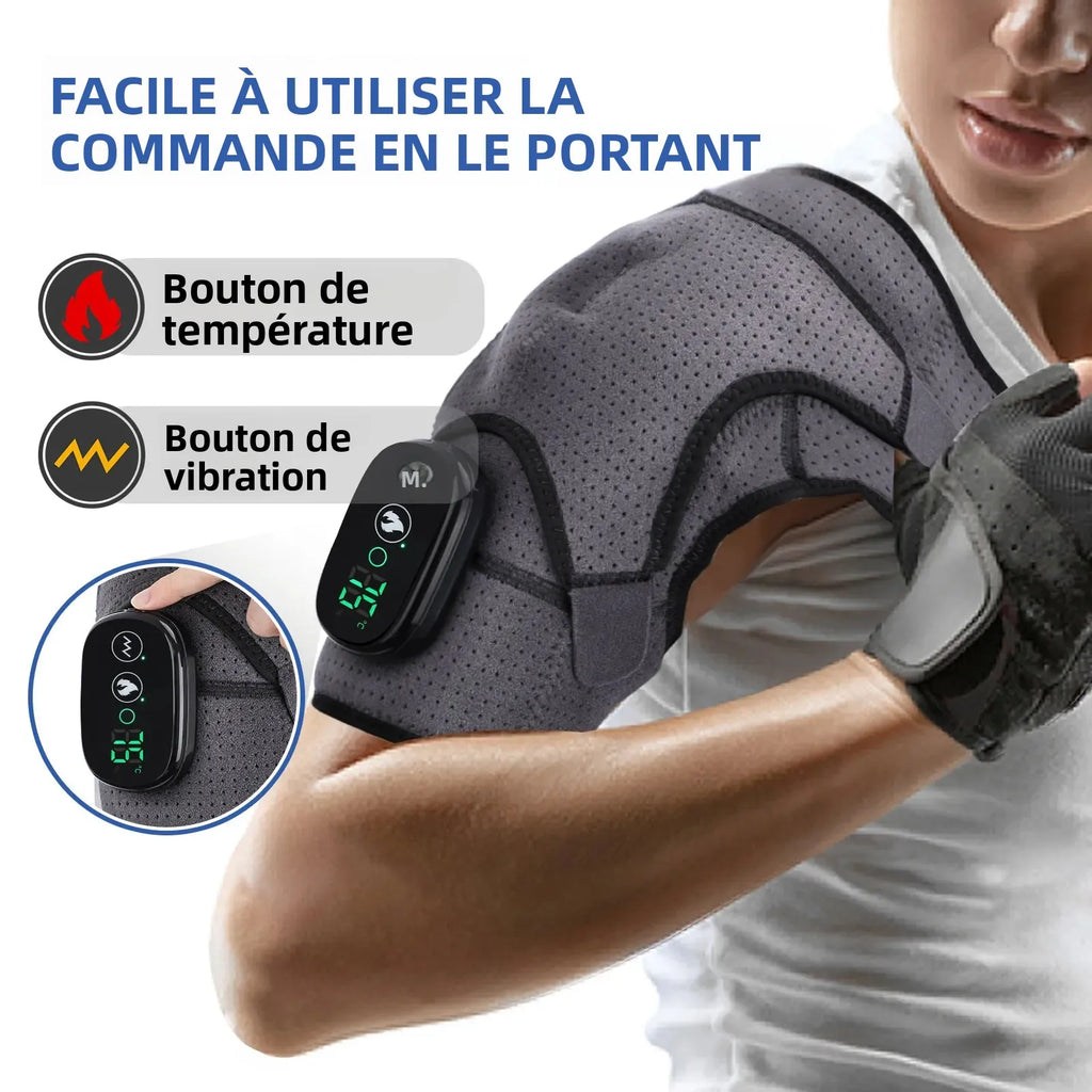 Ceinture chauffante électrique pour épaule - Massage, chaleur LED réglable, soulagement des douleurs