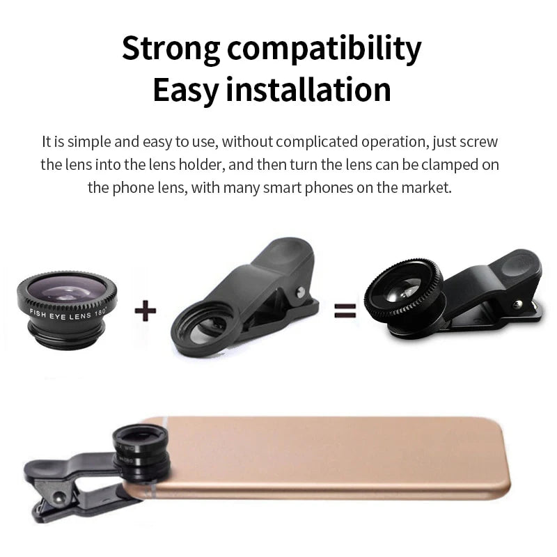 Kit 3 lentilles smartphone - fisheye, grand-angle, macro