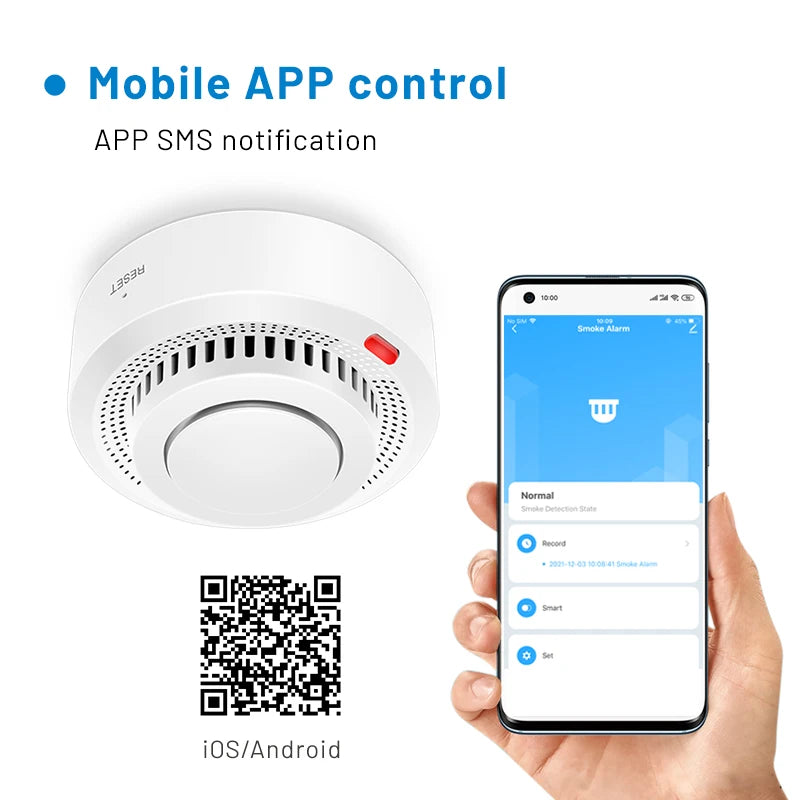 Détecteur de fumée intelligent WiFi - Protection incendie, alarme 85dB, application Smart Life