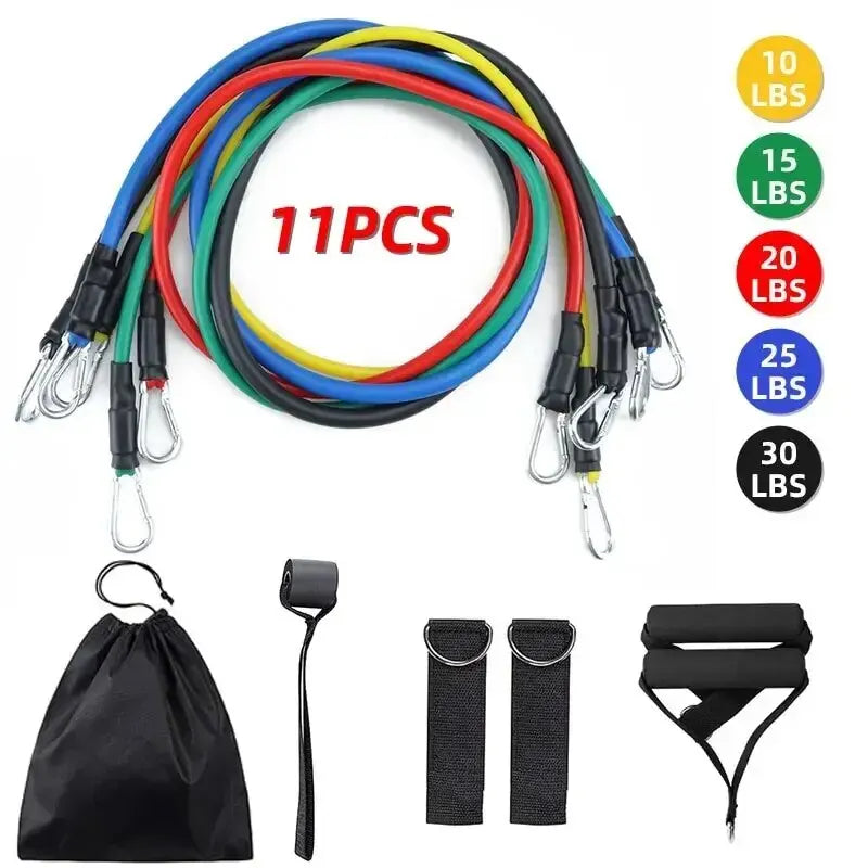 Kit 11 pièces bandes de résistance élastiques - Poignées, sangles chevilles, ancrage de porte et sac de transport