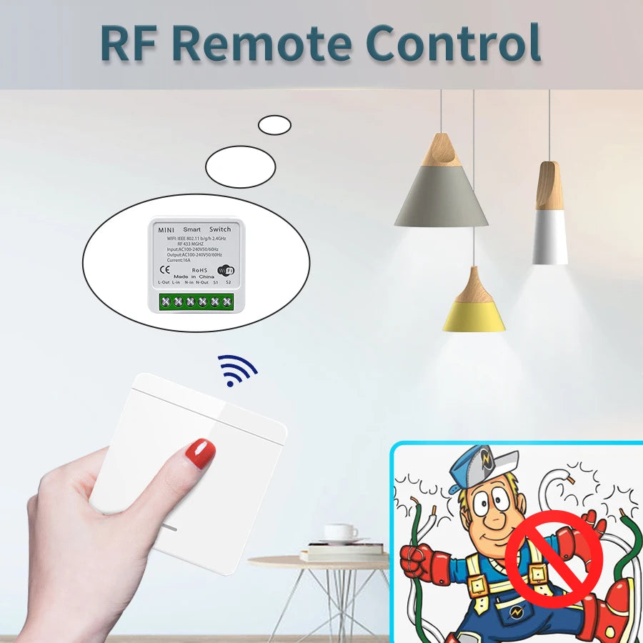 Interrupteur WiFi intelligent pour éclairage - Sans fil RF 433MHz, compatible Alexa et Google Home