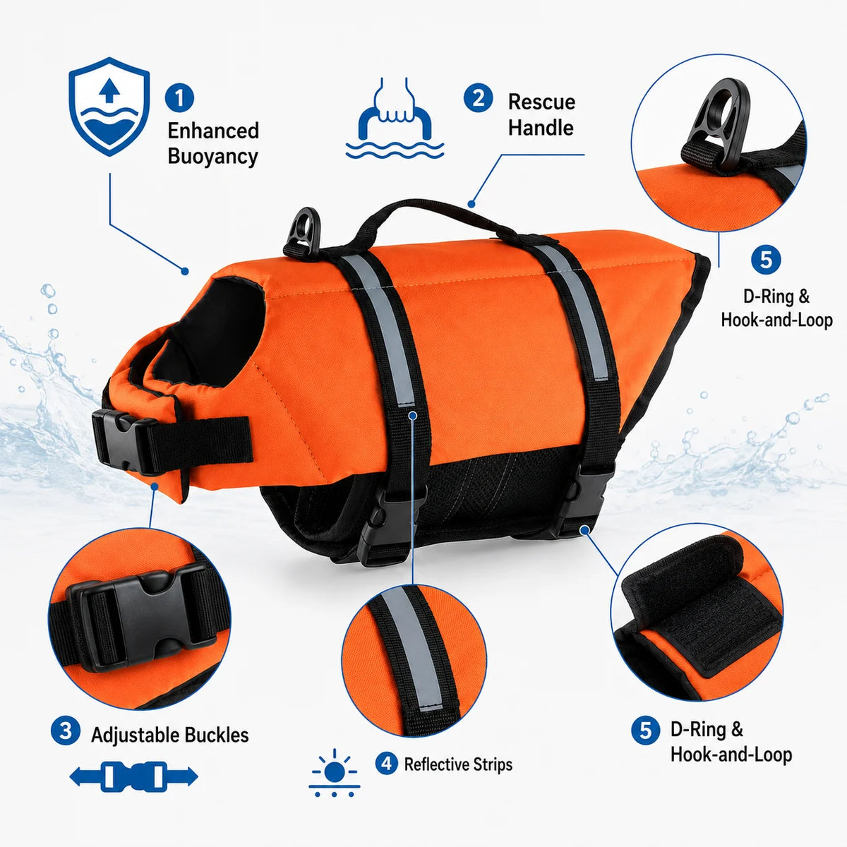 Gilet de sauvetage réfléchissant pour chien - Veste de natation flottaison renforcée avec poignée de secours