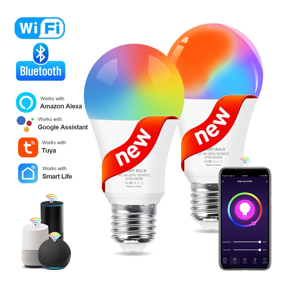 Ampoule LED connectée WiFi/Bluetooth - 16 millions de couleurs, application Tuya
