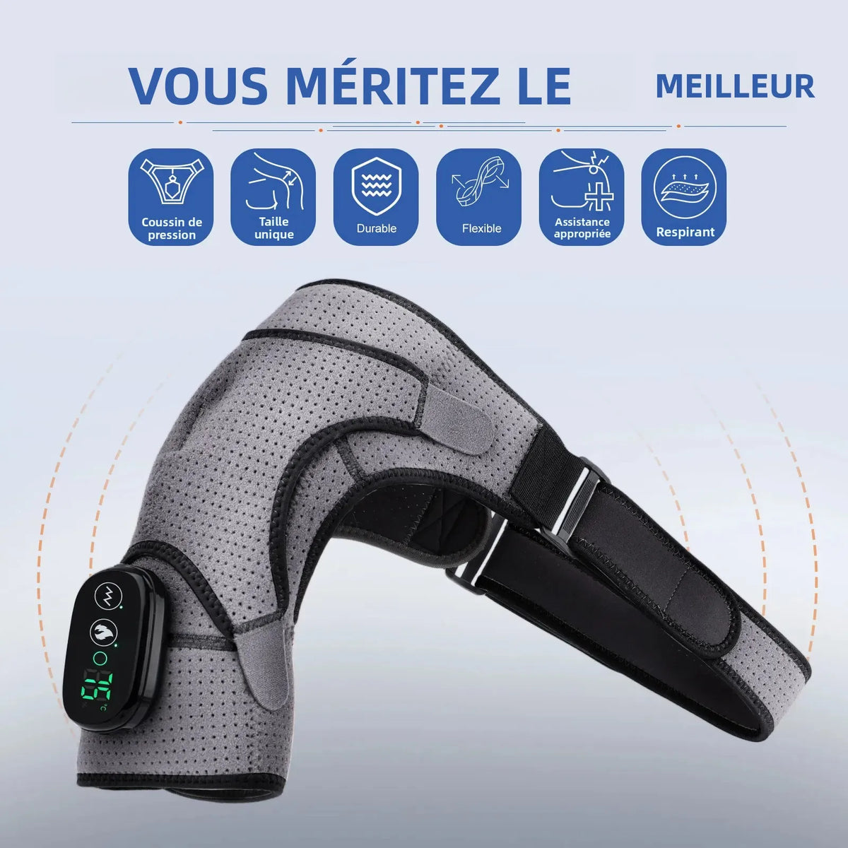 Ceinture chauffante électrique pour épaule - Massage, chaleur LED réglable, soulagement des douleurs