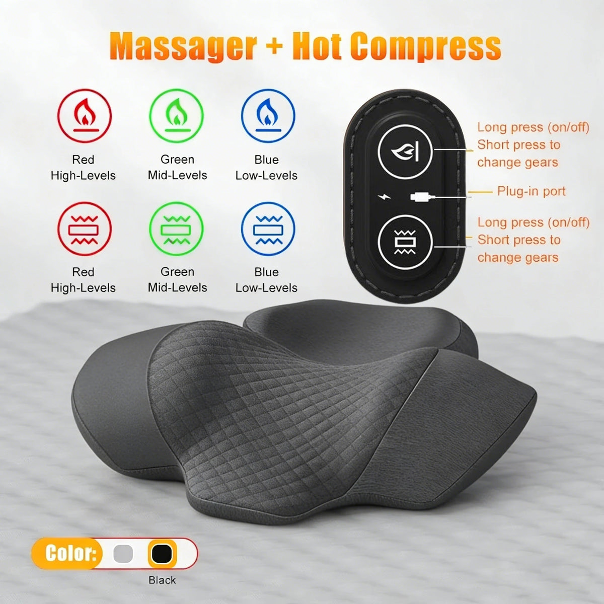 Oreiller masseur de cou électrique - Traction cervicale, chaleur et vibration