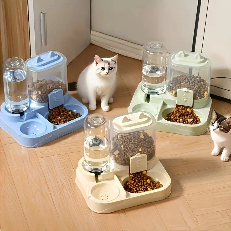 Distributeur automatique de croquettes 2-en-1 - Eau et nourriture sèche pour chat et petit chien