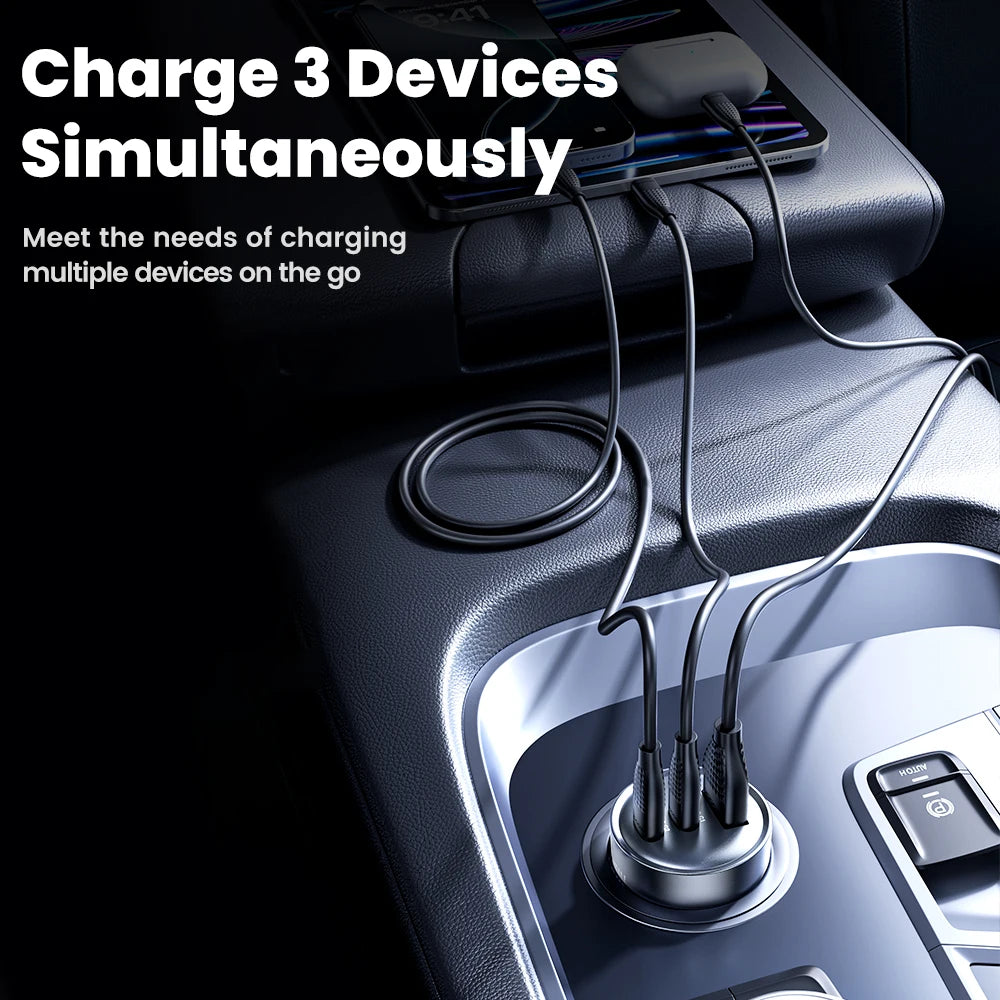 Chargeur de voiture Toocki 65W — 3 ports USB-C, charge rapide PD/QC