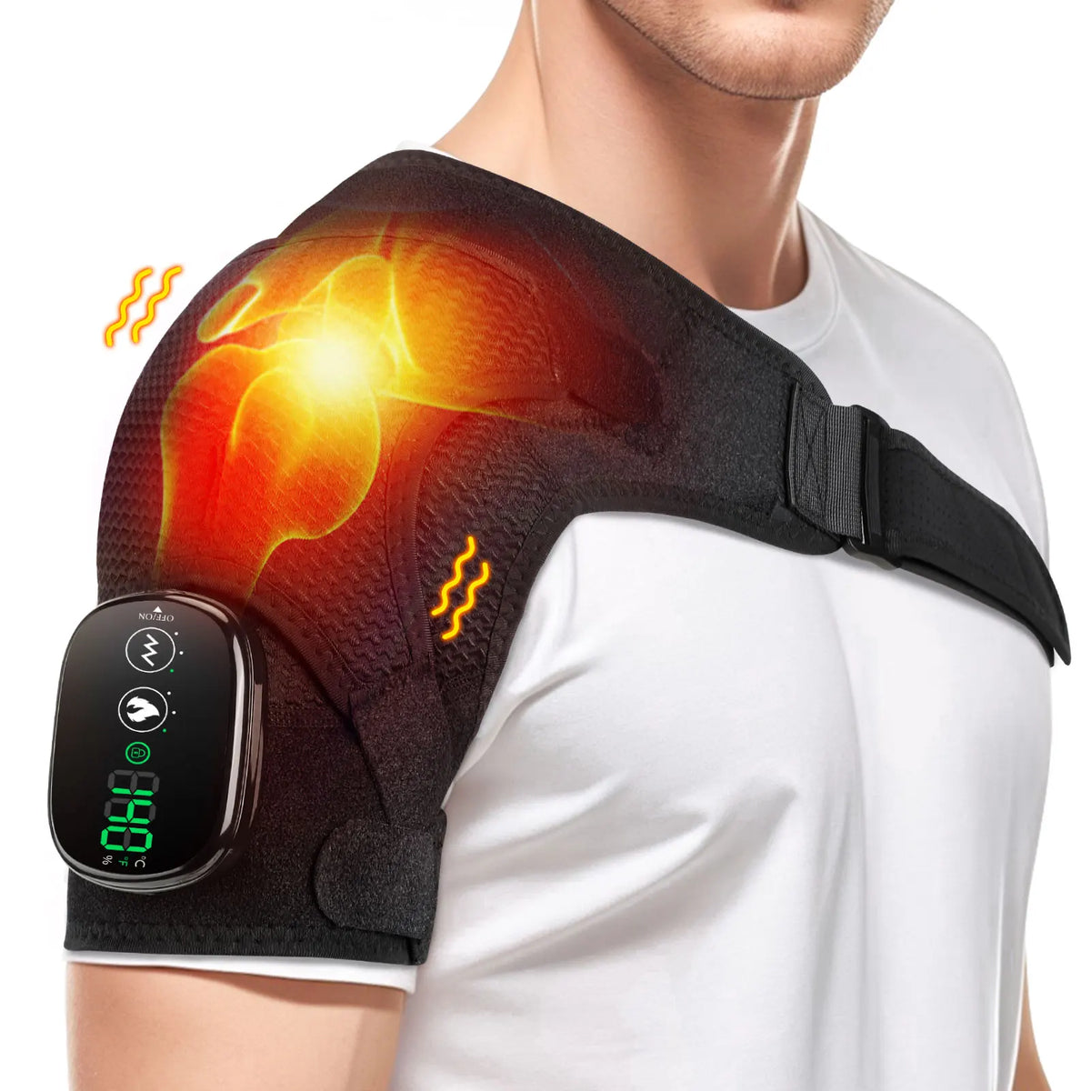 Ceinture chauffante électrique pour épaule - Massage, chaleur LED réglable, soulagement des douleurs