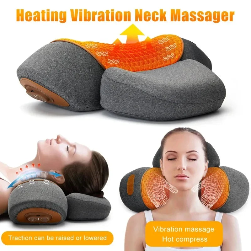 Oreiller masseur de cou électrique - Traction cervicale, chaleur et vibration