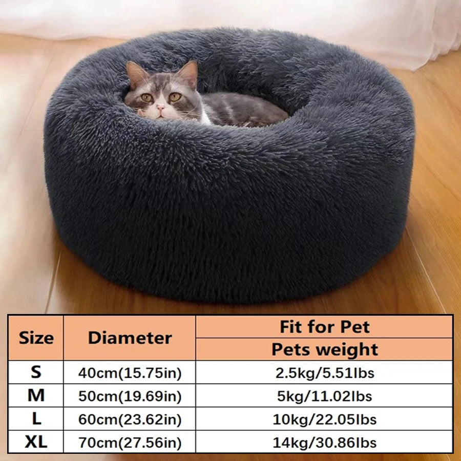 Coussin donut moelleux pour chat et chien - Lit rond en fausse fourrure, effet calmant