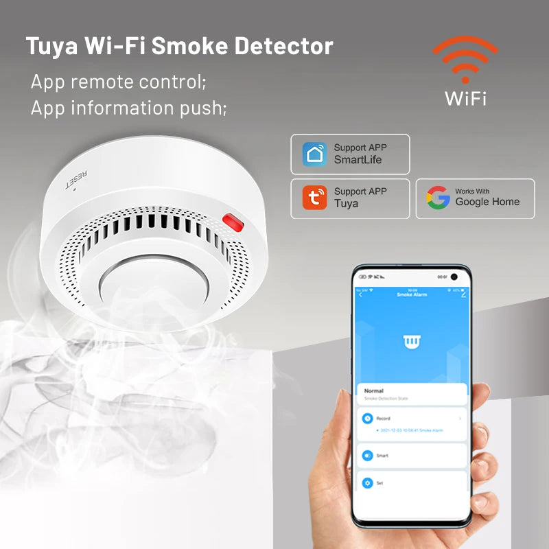 Détecteur de fumée intelligent WiFi - Protection incendie, alarme 85dB, application Smart Life