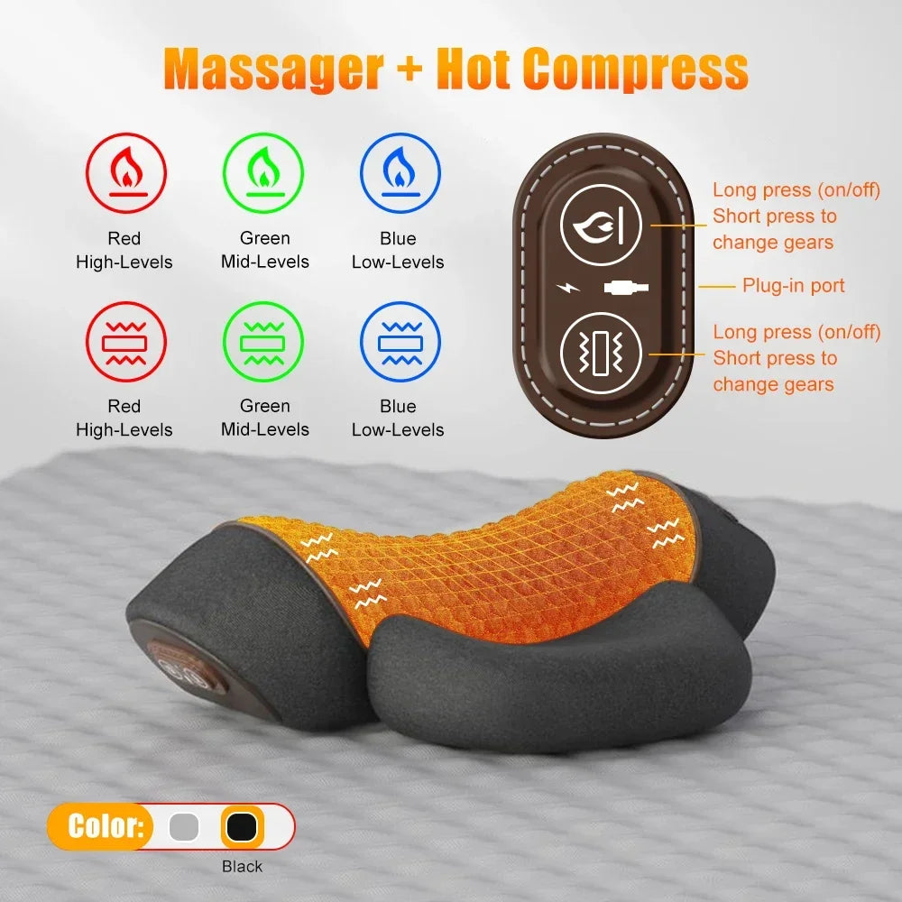Oreiller masseur de cou électrique - Traction cervicale, chaleur et vibration