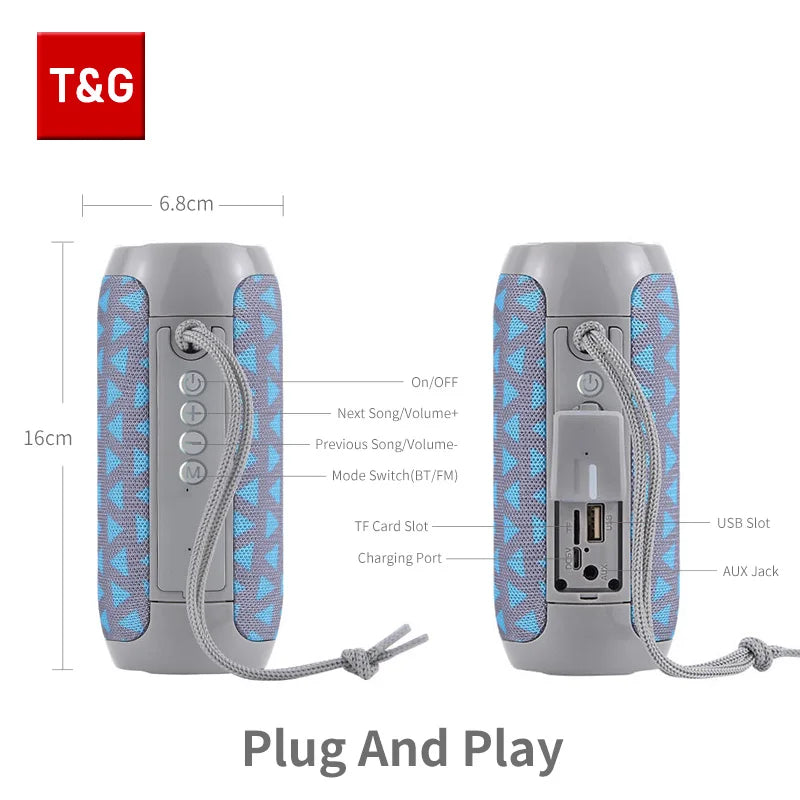 Enceinte Bluetooth étanche T&G — radio FM, carte TF, usage extérieur