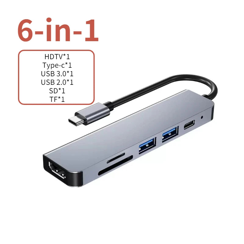 Hub USB-C 6-en-1 vers HDMI 4K — station multiport pour PC portable et tablette