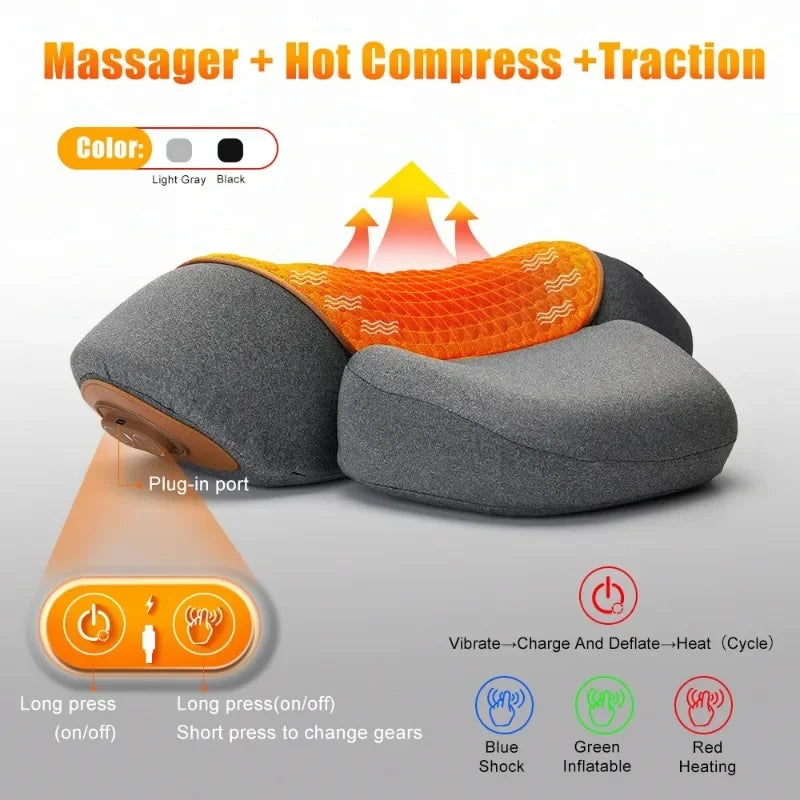 Oreiller masseur de cou électrique - Traction cervicale, chaleur et vibration